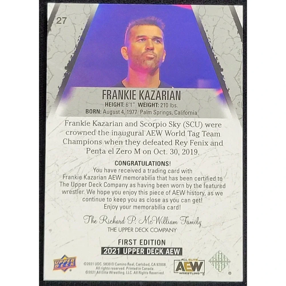 2021 UPPER DECK AEW FRANKIE KAZARIAN MAT‎ RED RELIC #D 47/50